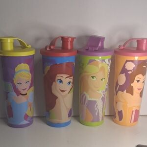 Tupperware Kids Princess Flip-Top Cups - Pink, Purple, Yellow, Blue